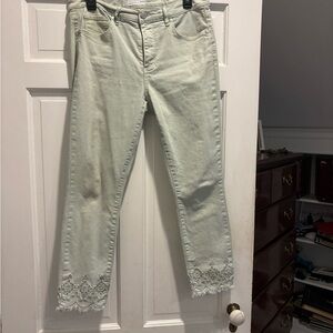 Women's LOFT Light Green Jeans with Detailed Hem